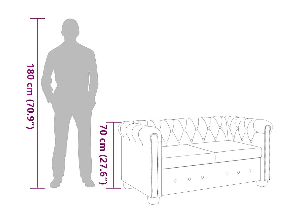 Canapé Chesterfield 2 places cuir artificiel marron