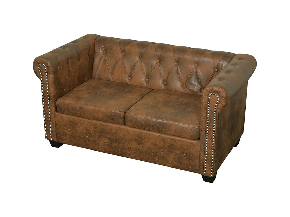 Canapé Chesterfield 2 places cuir artificiel marron