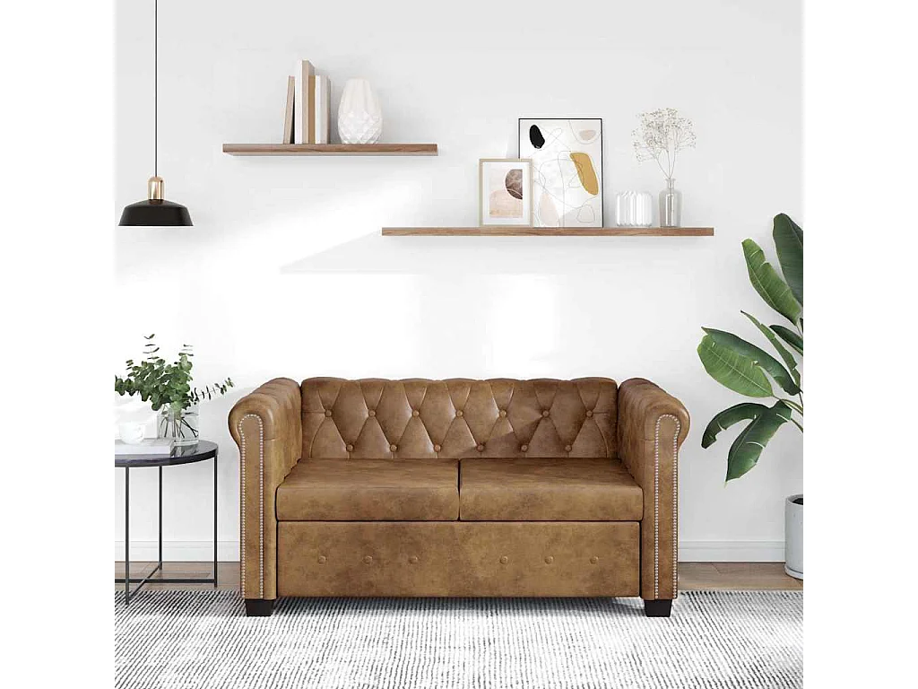 Canapé Chesterfield 2 places cuir artificiel marron