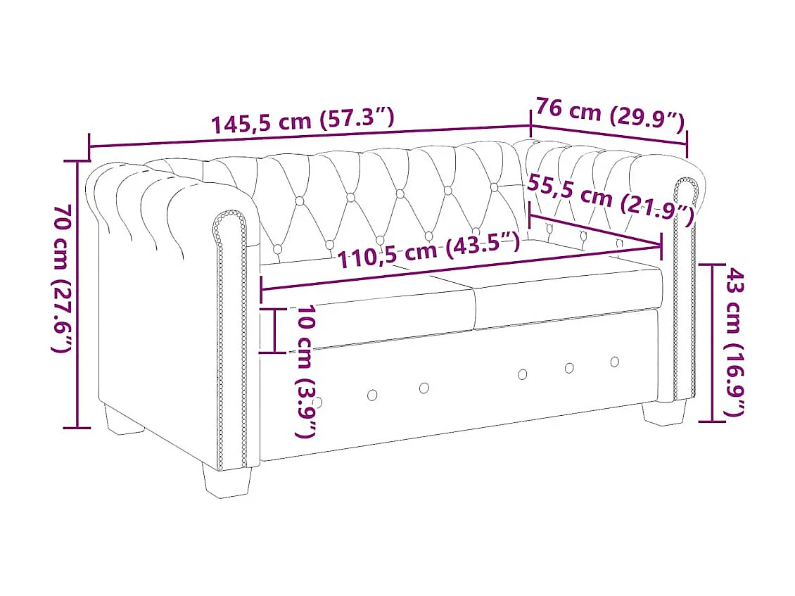 Canapé Chesterfield 2 places cuir artificiel marron