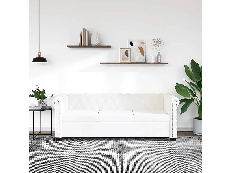 Divano Chesterfield a 3 Posti in Finta Pelle Bianco