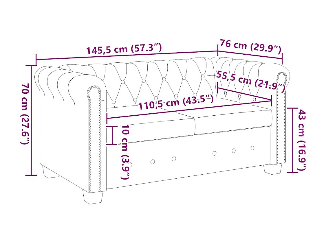 Canapé Chesterfield à 2 places cuir synthétique blanc