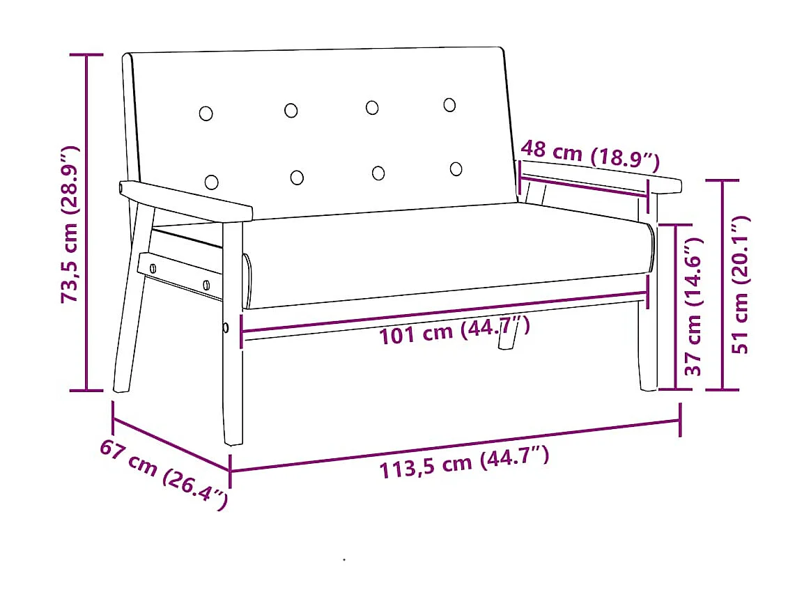 Canapé à 2 places Noir Similicuir