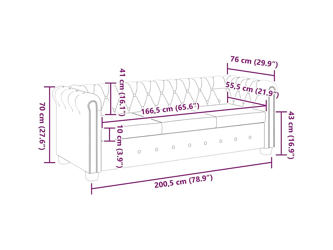 Canapé Chesterfield à 3 places cuir synthétique noir