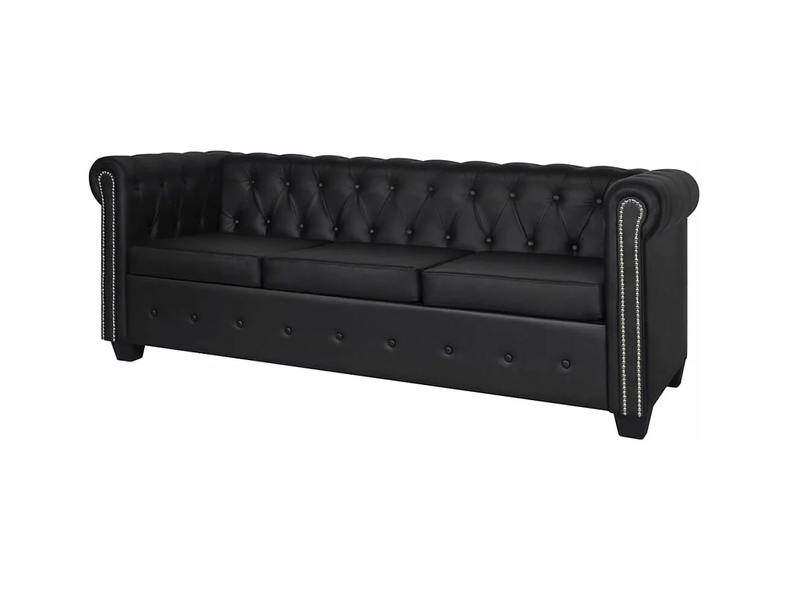 Canapé Chesterfield à 3 places cuir synthétique noir