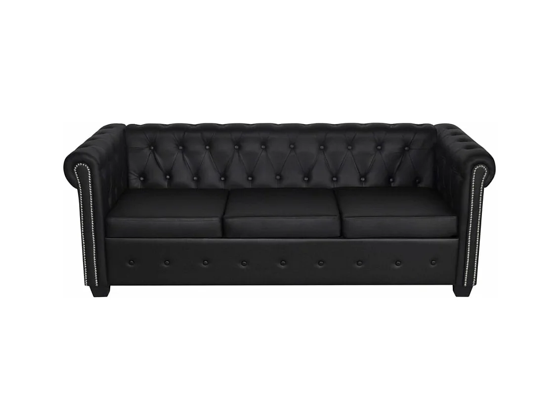 Canapé Chesterfield à 3 places cuir synthétique noir