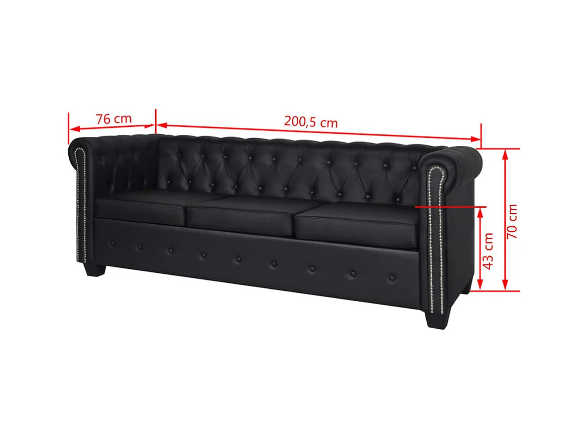 Canapé Chesterfield à 3 places cuir synthétique noir