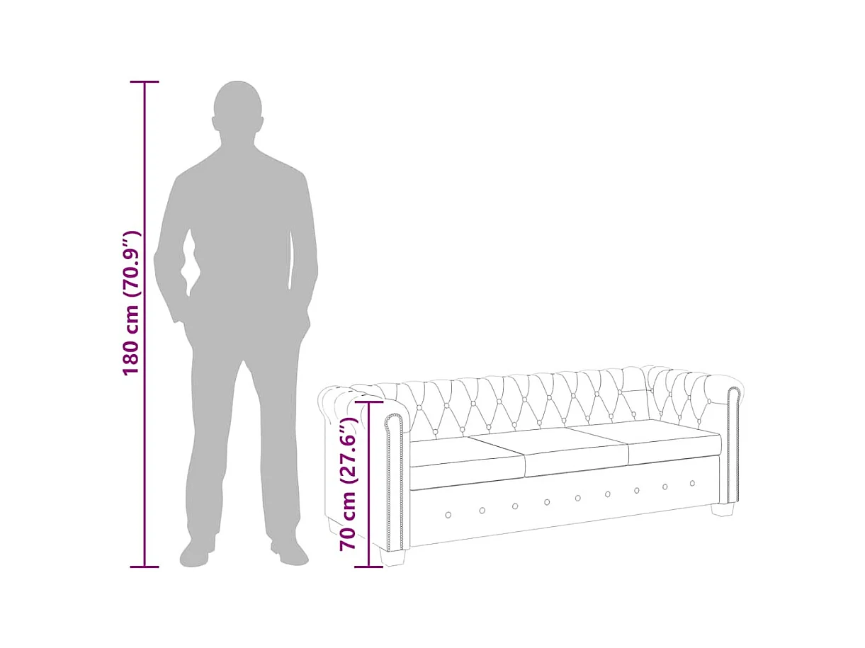 Canapé Chesterfield à 3 places cuir synthétique noir