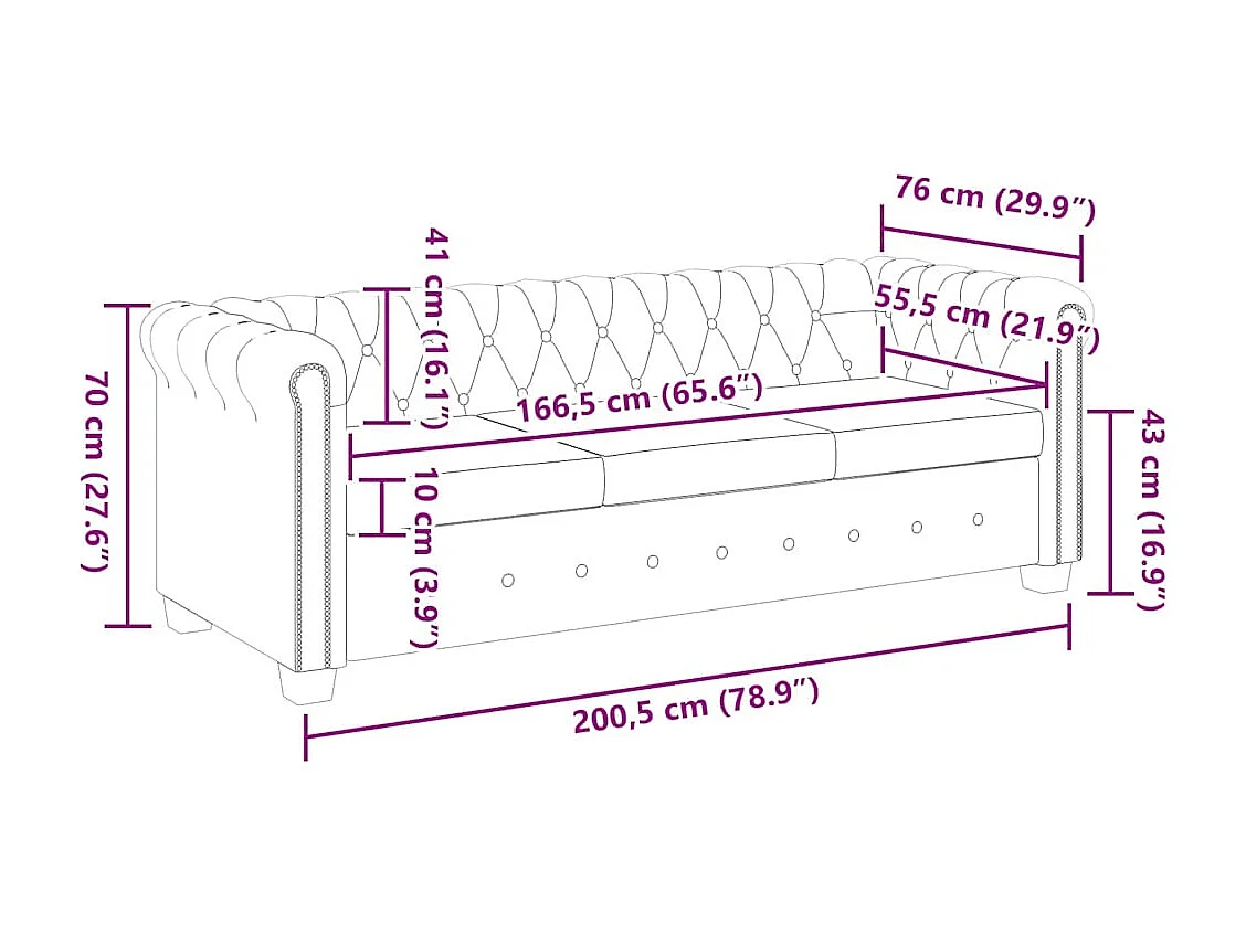 Canapé Chesterfield à 3 places cuir synthétique noir