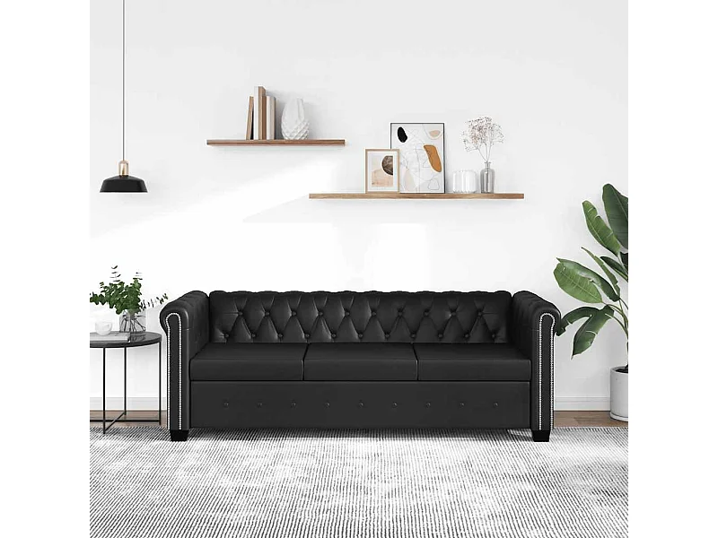 Driezitsbank Chesterfield-stijl kunstleer zwart