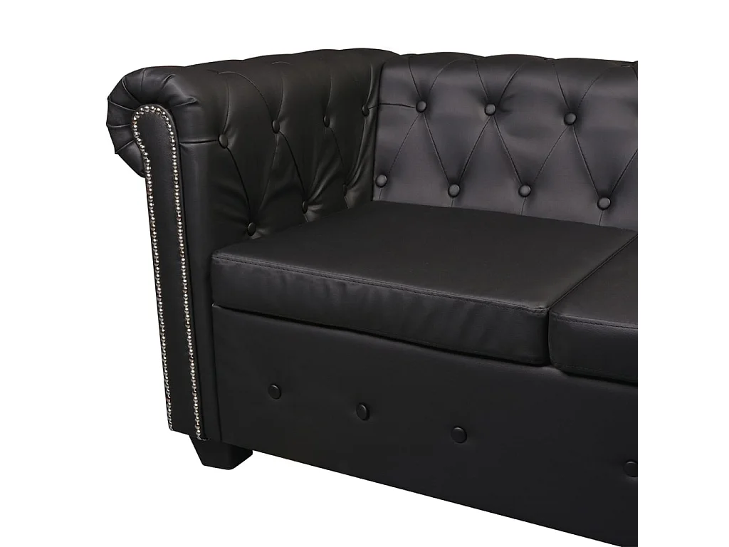 Canapé d'angle Chesterfield 6 places Cuir synthétique Noir