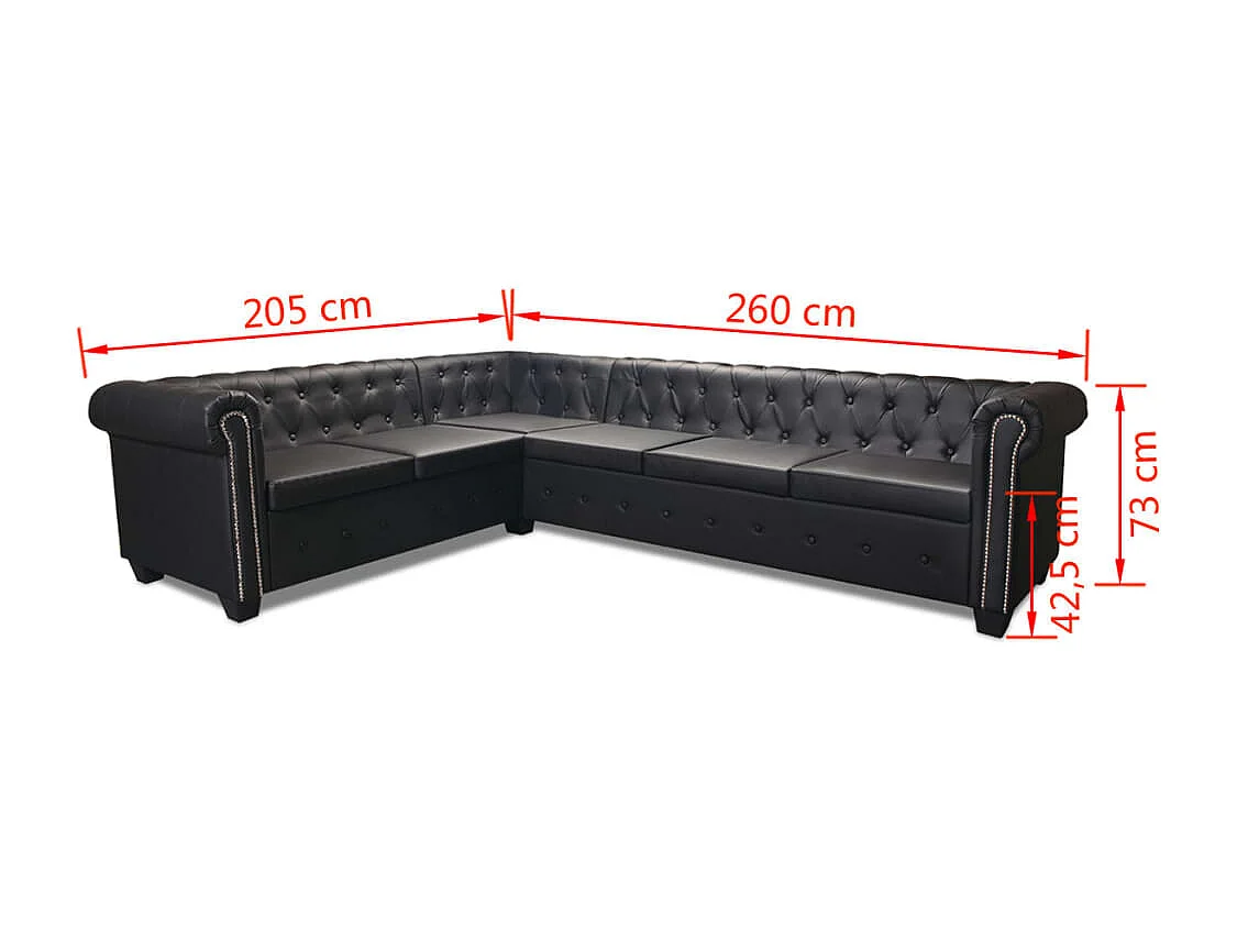 Canapé d'angle Chesterfield 6 places Cuir synthétique Noir