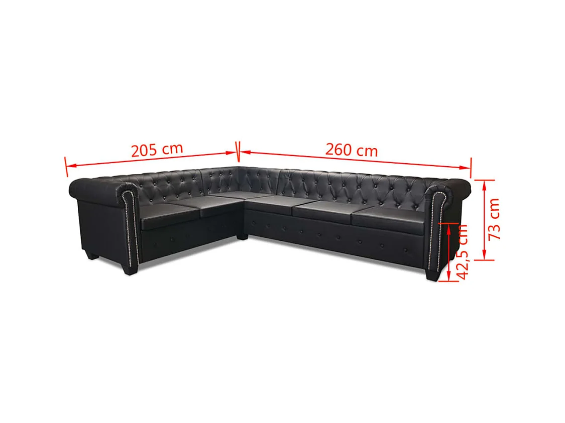 Canapé d'angle Chesterfield 6 places Cuir synthétique Noir