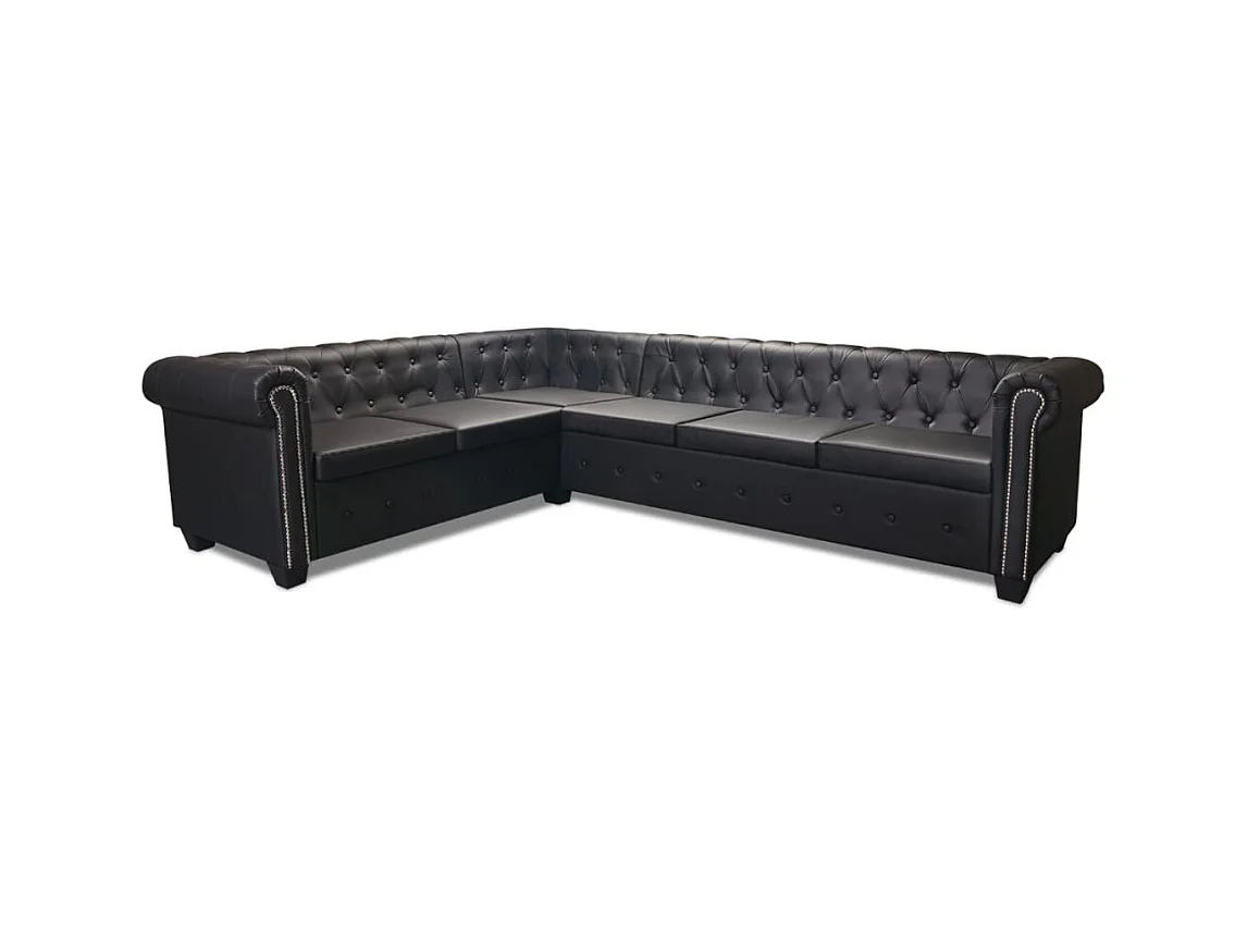Canapé d'angle Chesterfield 6 places Cuir synthétique Noir