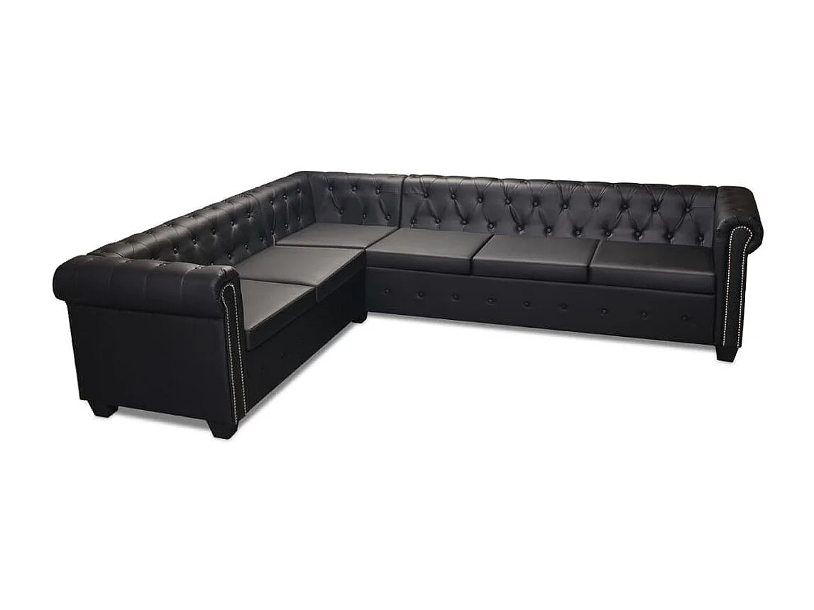 Canapé d'angle Chesterfield 6 places Cuir synthétique Noir