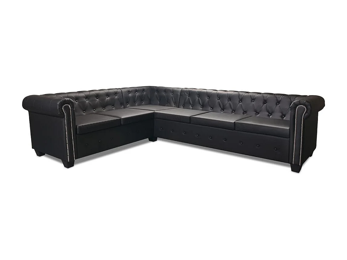 Canapé d'angle Chesterfield 6 places Cuir synthétique Noir