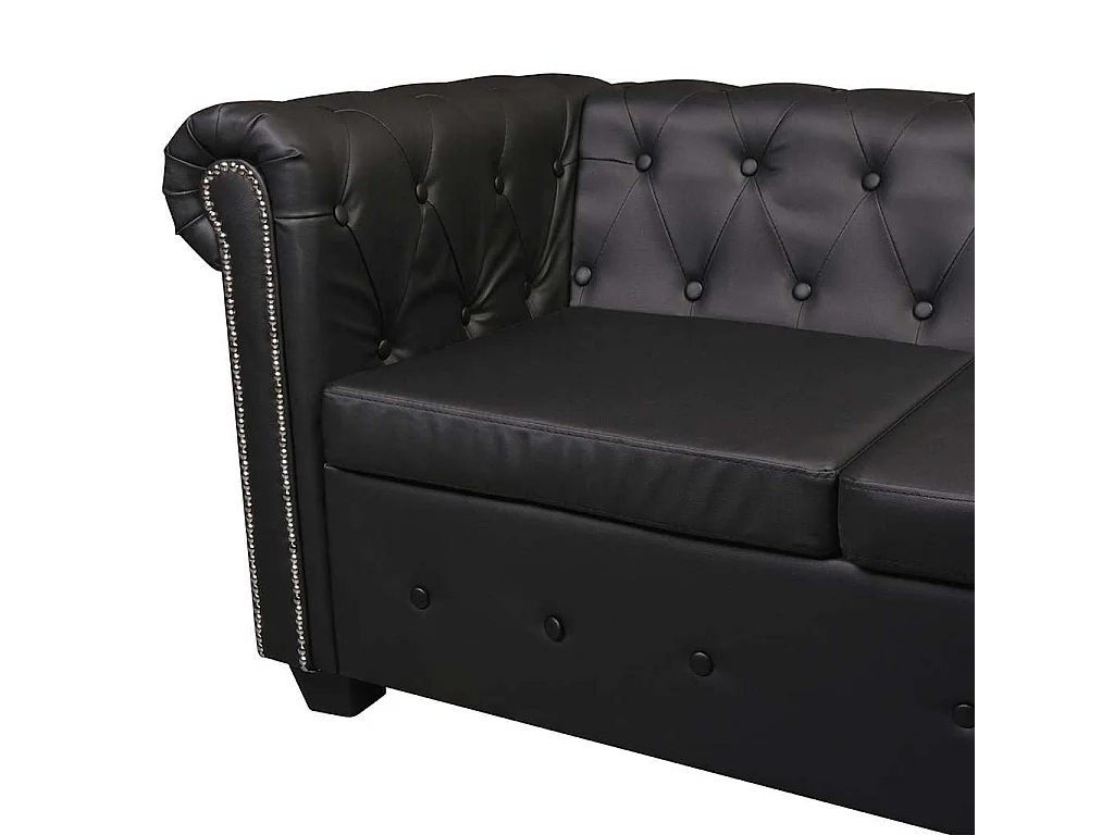 Grand canapé d'angle chesterfield 6 places en simili noir