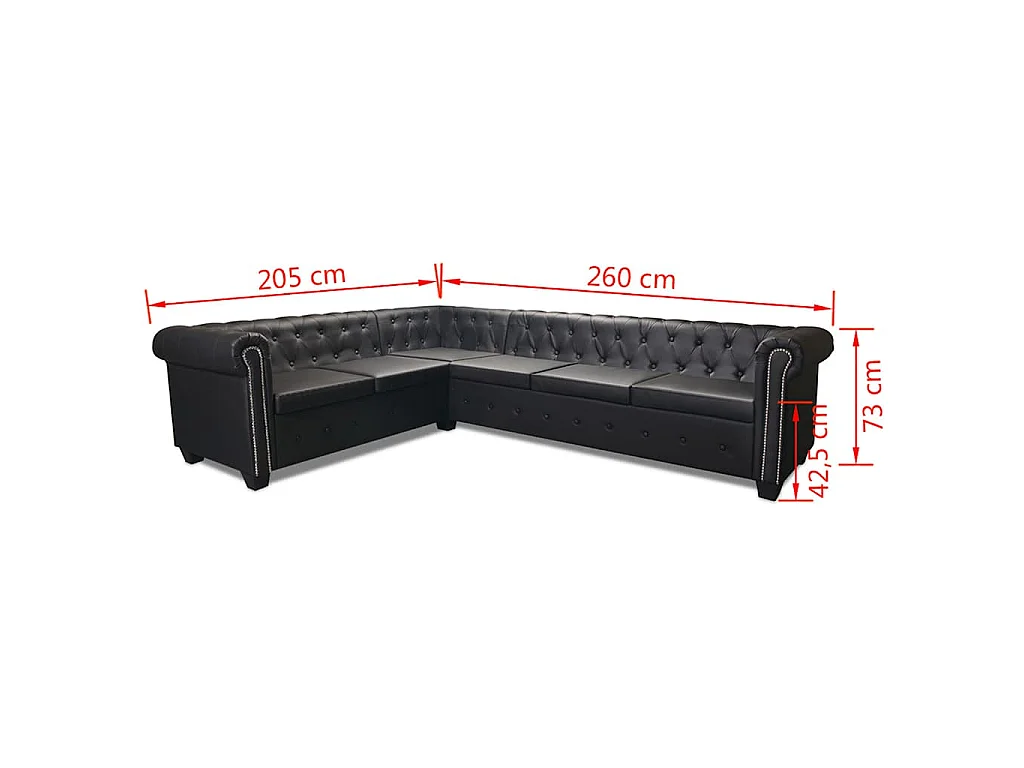 Grand canapé d'angle chesterfield 6 places en simili noir