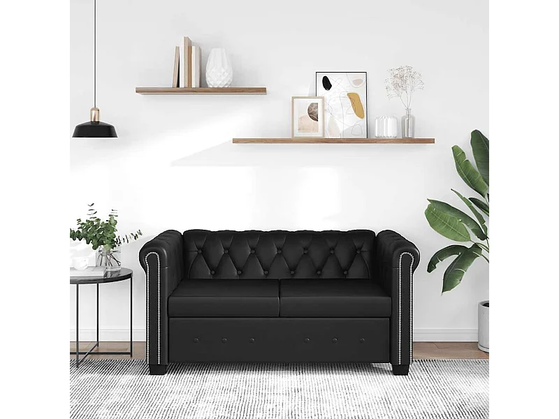 Tweezitsbank Chesterfield-stijl kunstleer zwart