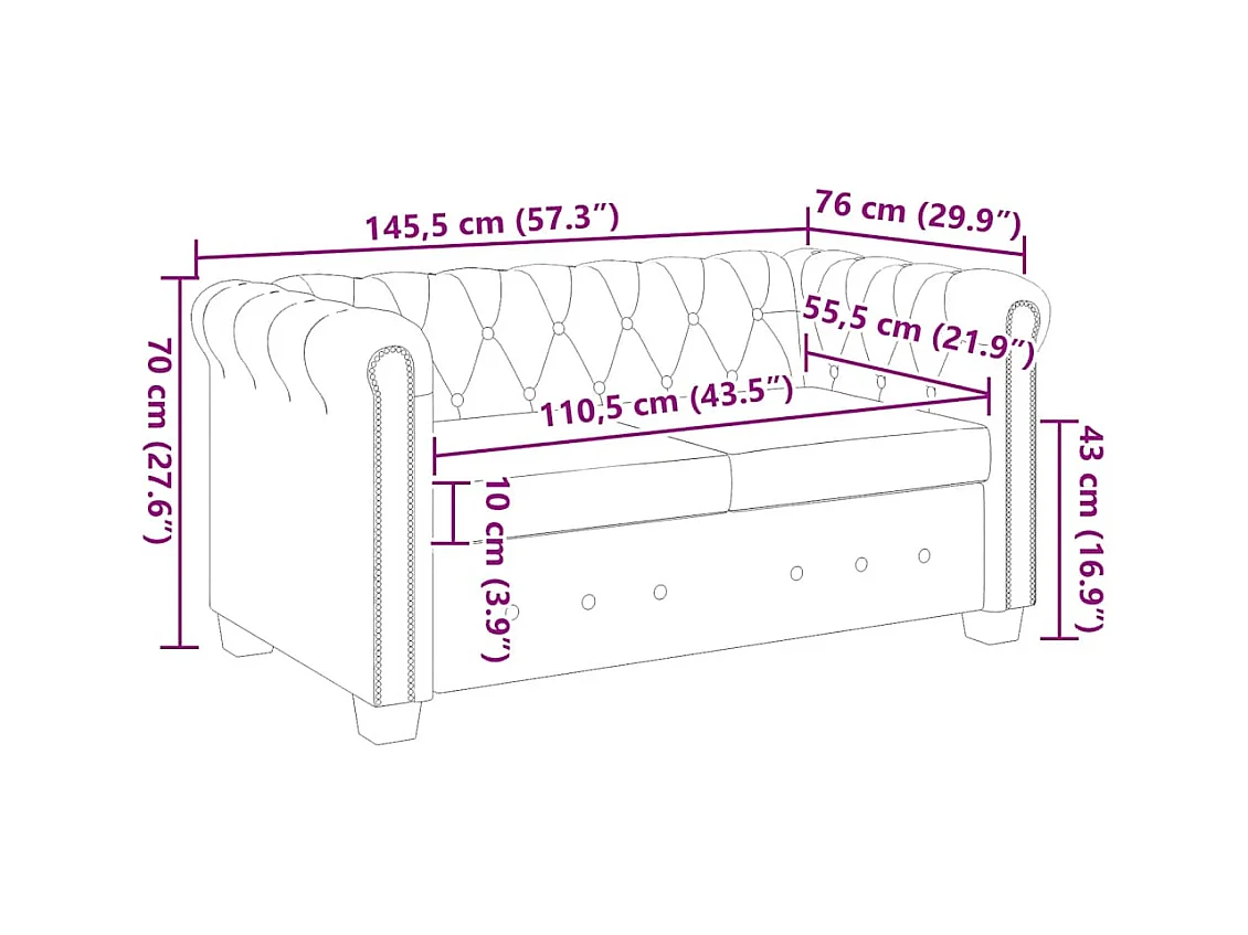 Canapé Chesterfield à 2 places cuir synthétique noir
