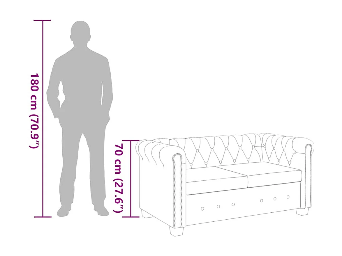 Canapé Chesterfield à 2 places cuir synthétique noir