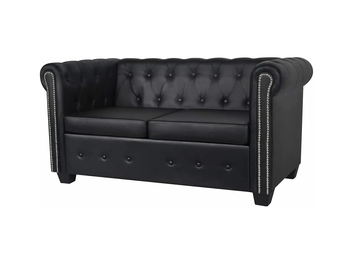 Canapé Chesterfield à 2 places cuir synthétique noir