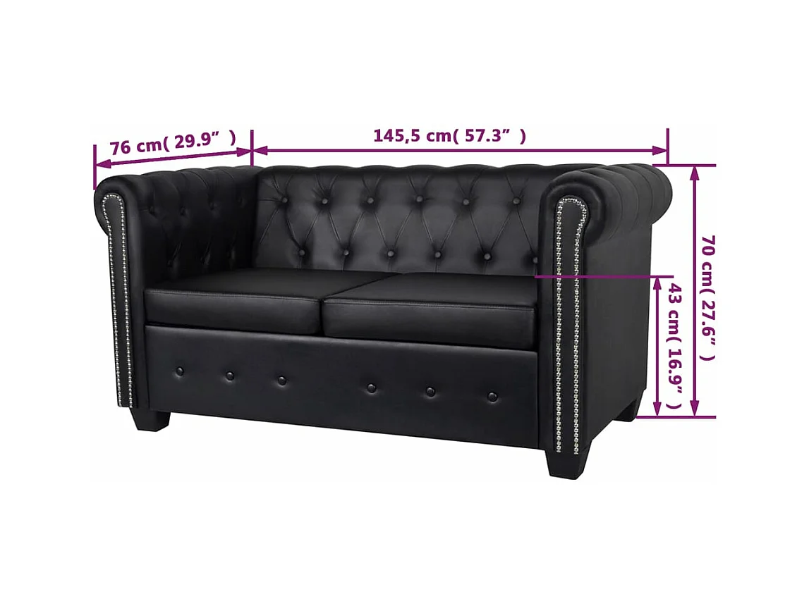 Tweezitsbank Chesterfield-stijl kunstleer zwart