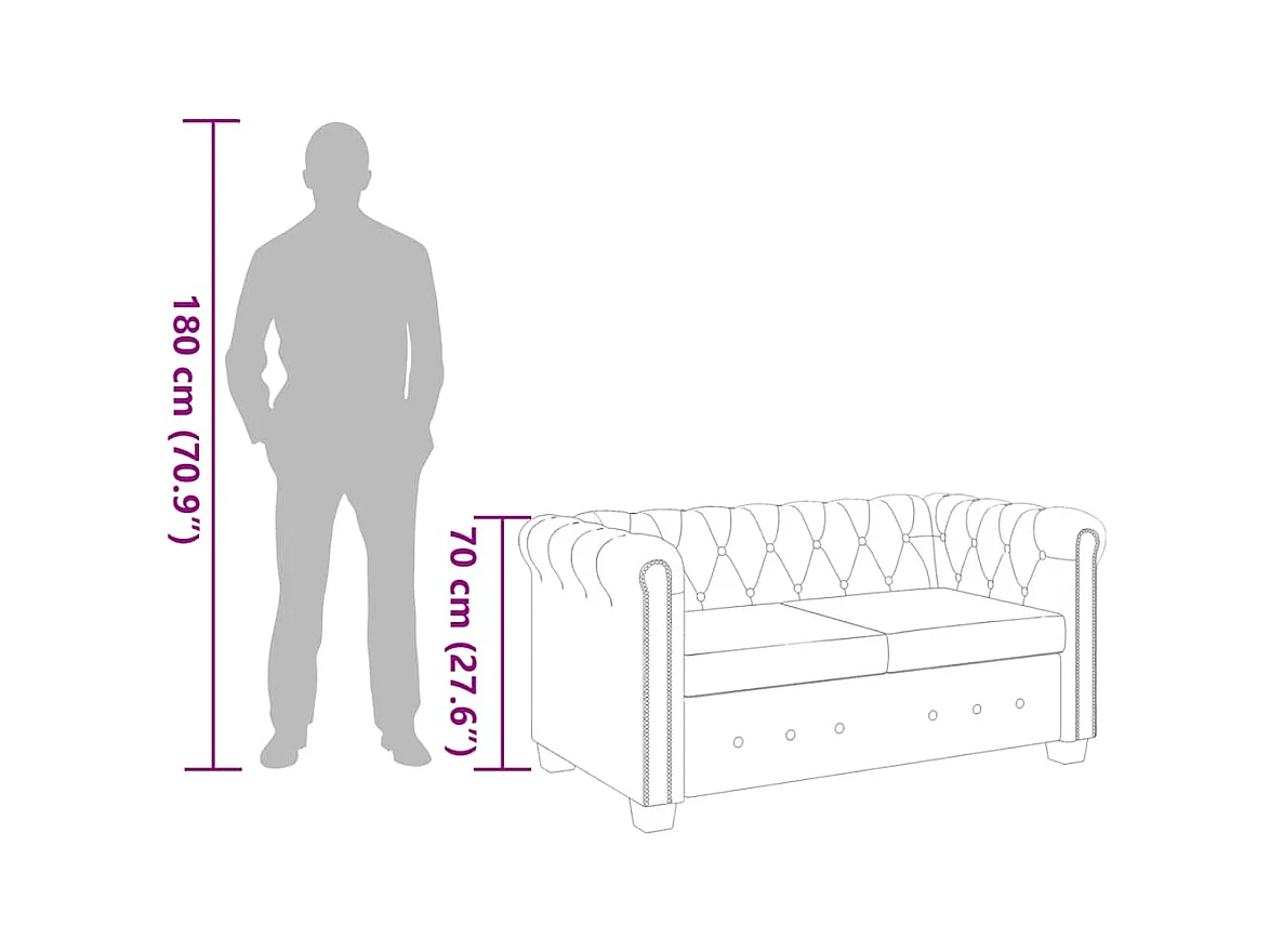 Tweezitsbank Chesterfield-stijl kunstleer zwart