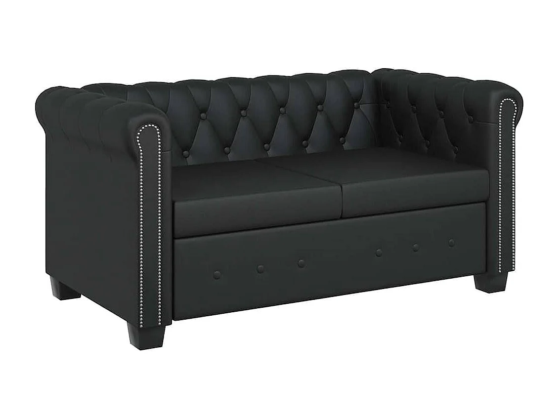 Divano Chesterfield a 2 Posti in Finta Pelle Nero