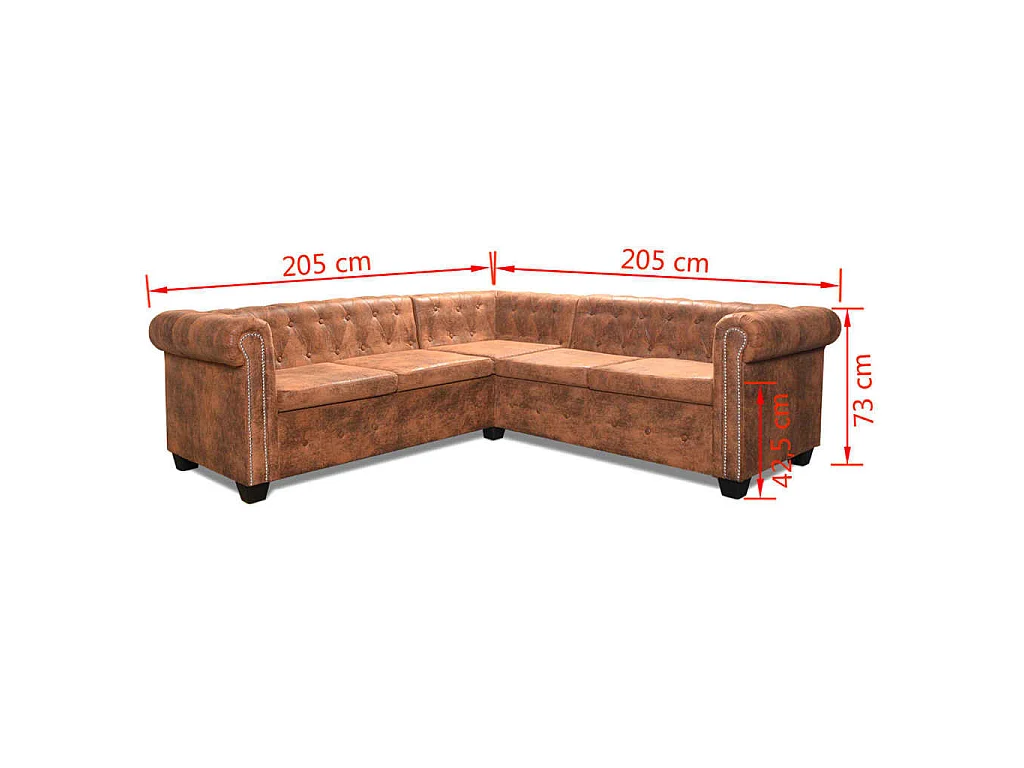Canapé d'angle chesterfield 5 places en cuir marron