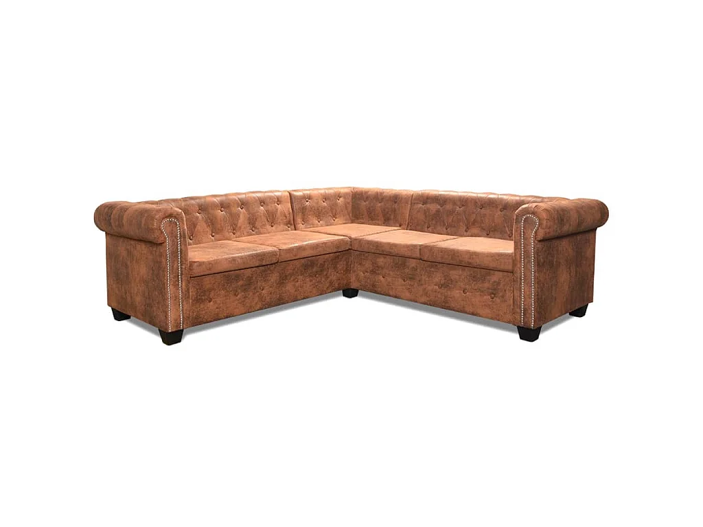 Canapé d'angle chesterfield 5 places en cuir marron