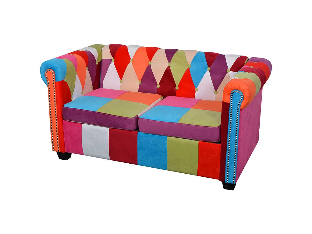 Canapé chesterfield 2 places en tissu multicolore