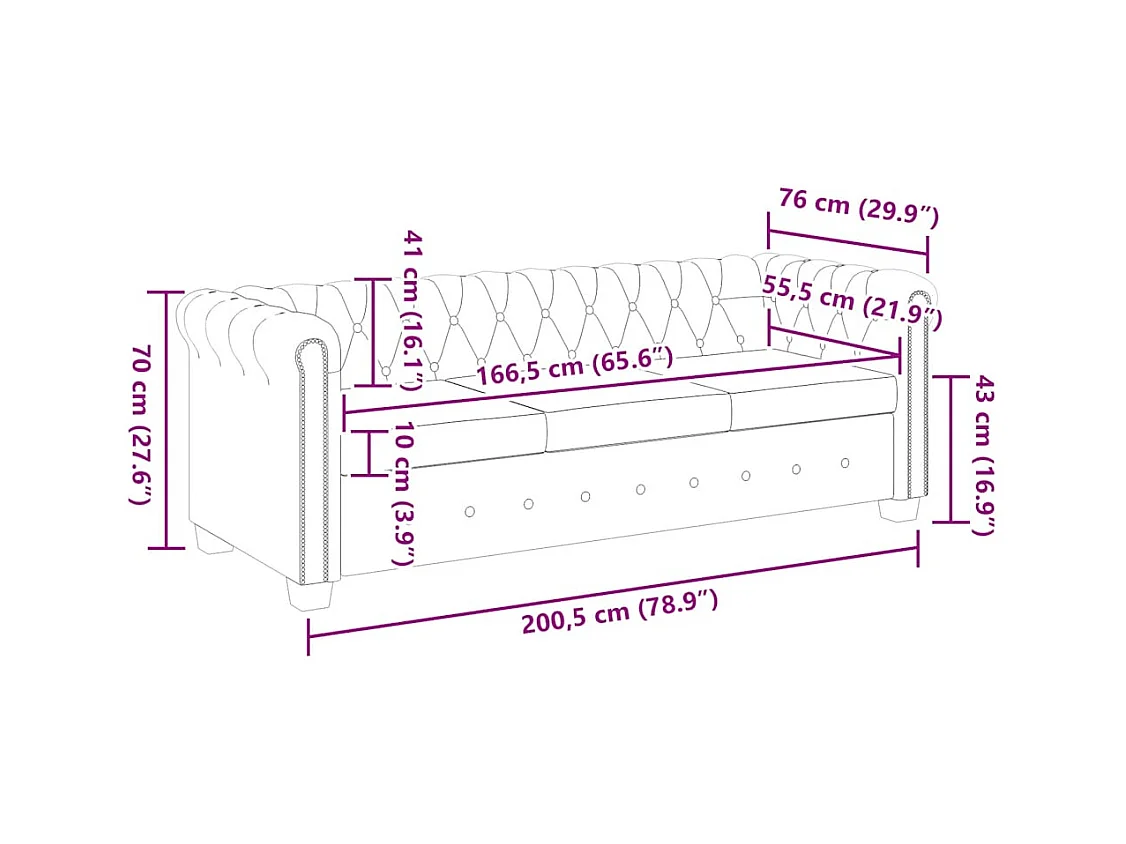 Chesterfield-Sofa 3-Sitzer Kunstleder Braun