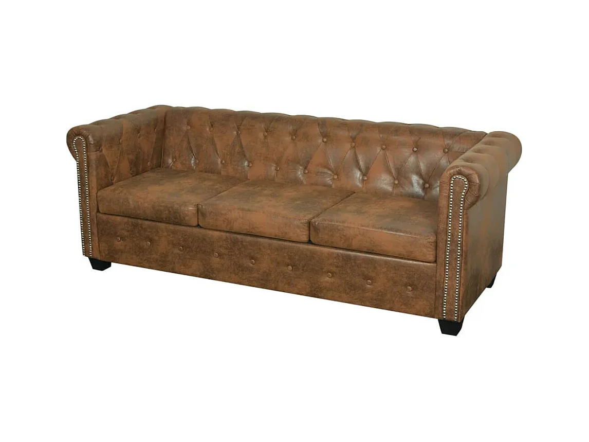 Canapé Chesterfield 3 places cuir artificiel marron