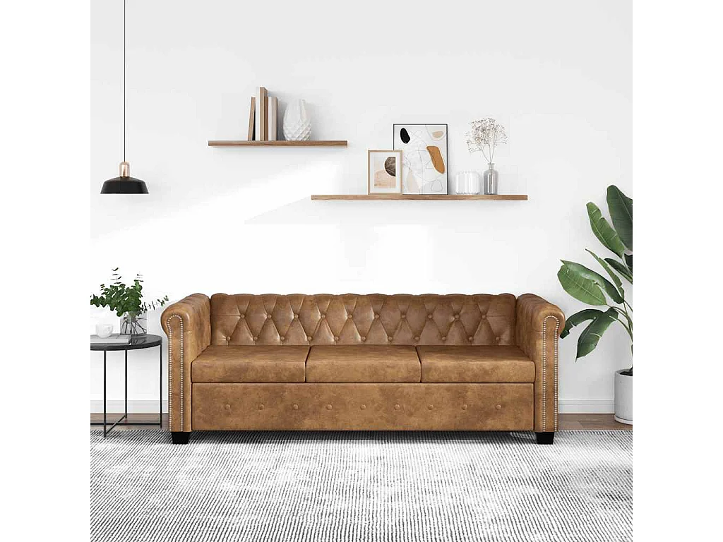 Driezitsbank Chesterfield-stijl kunstleer bruin