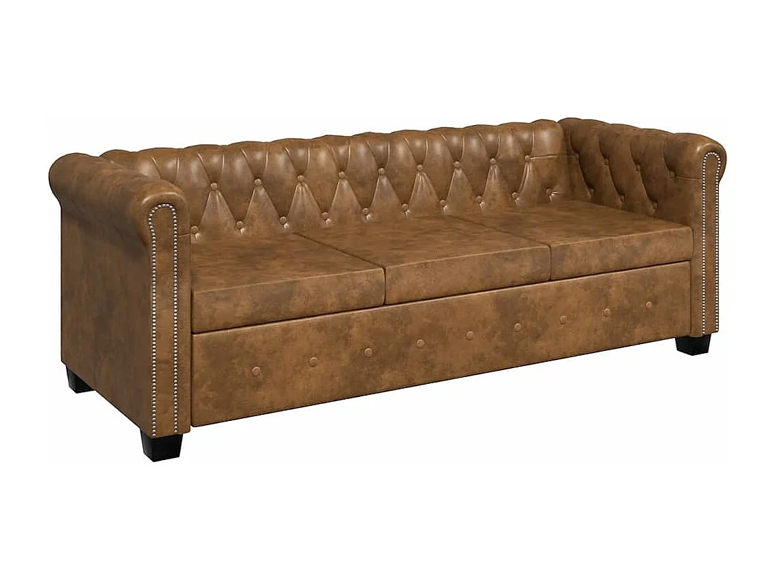 Driezitsbank Chesterfield-stijl kunstleer bruin
