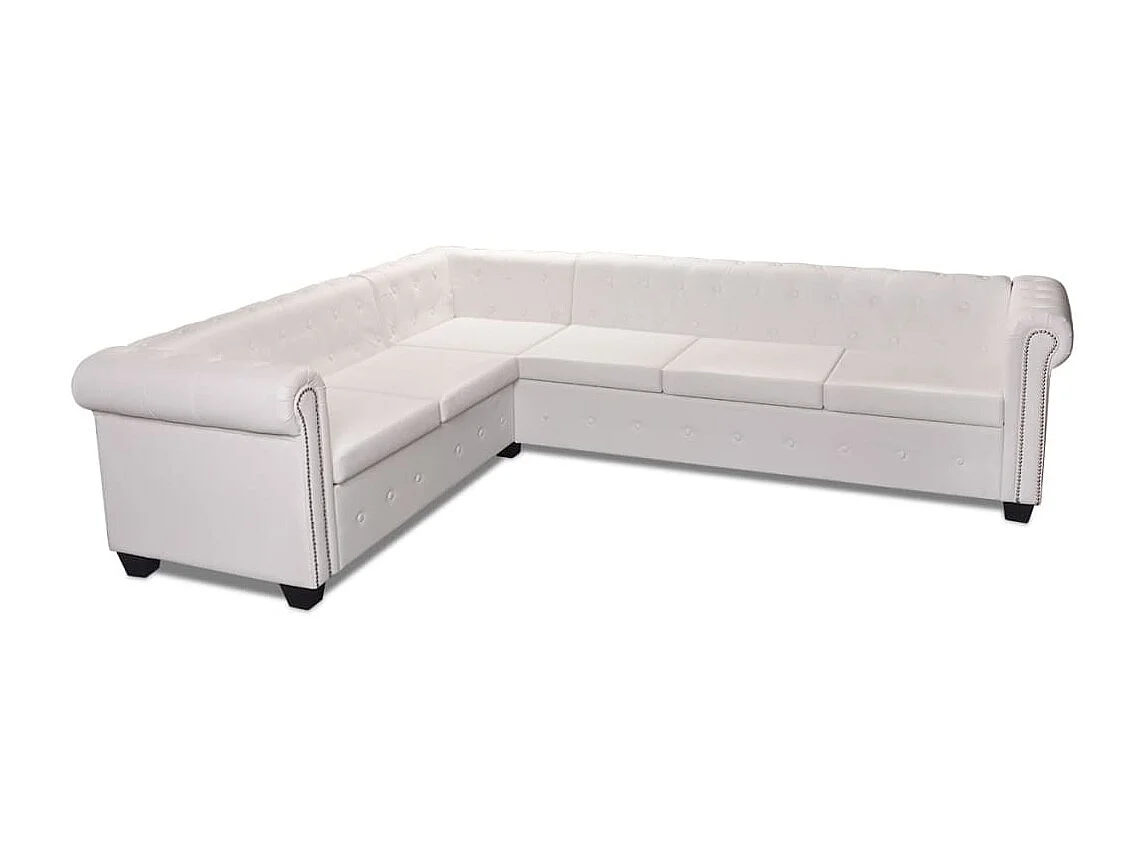 Canapé d'angle Chesterfield 6 places Cuir artificiel Blanc