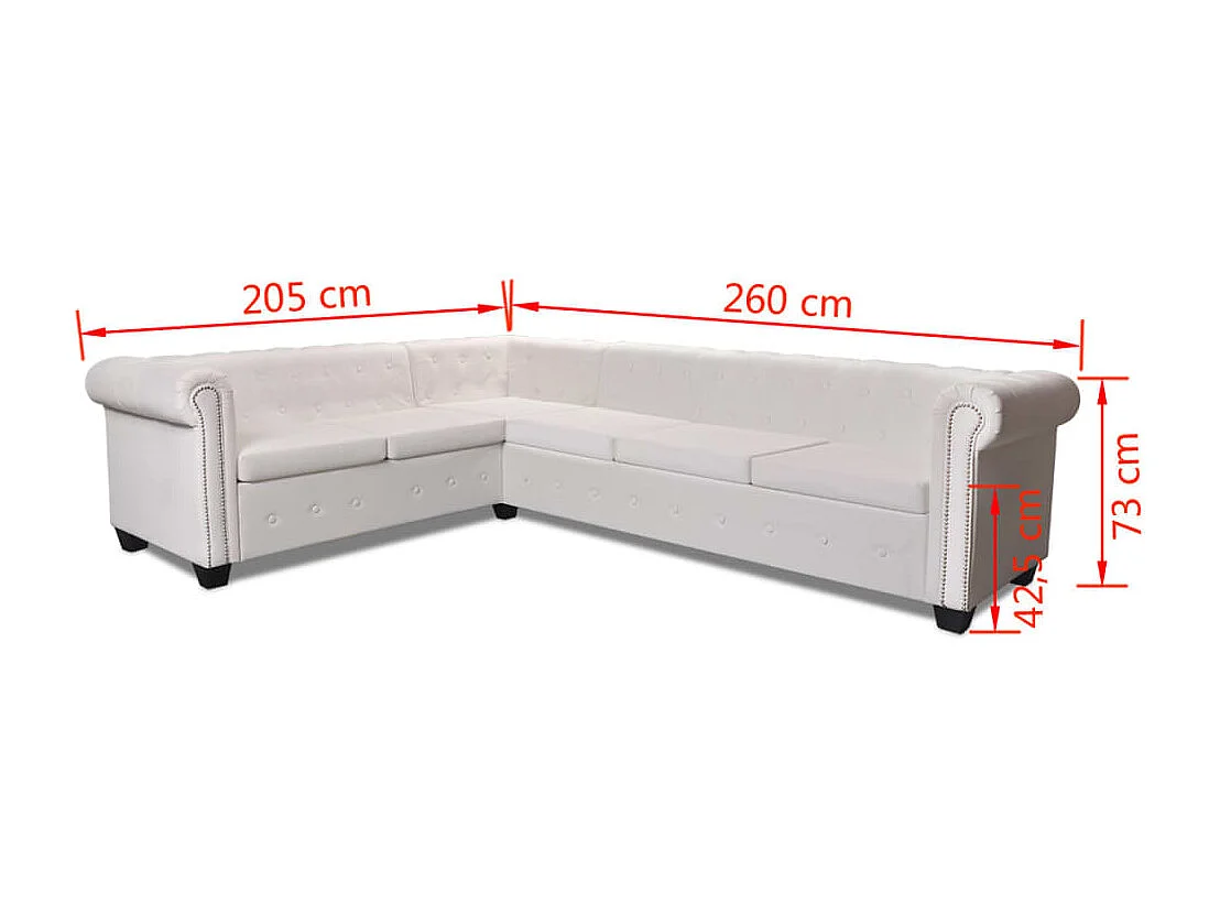 Canapé d'angle Chesterfield 6 places Cuir artificiel Blanc