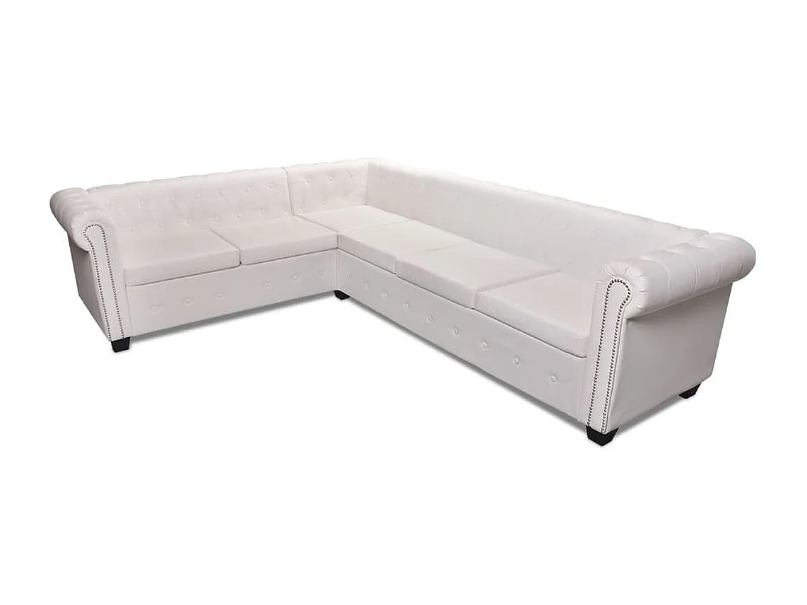Canapé d'angle Chesterfield 6 places Cuir artificiel Blanc