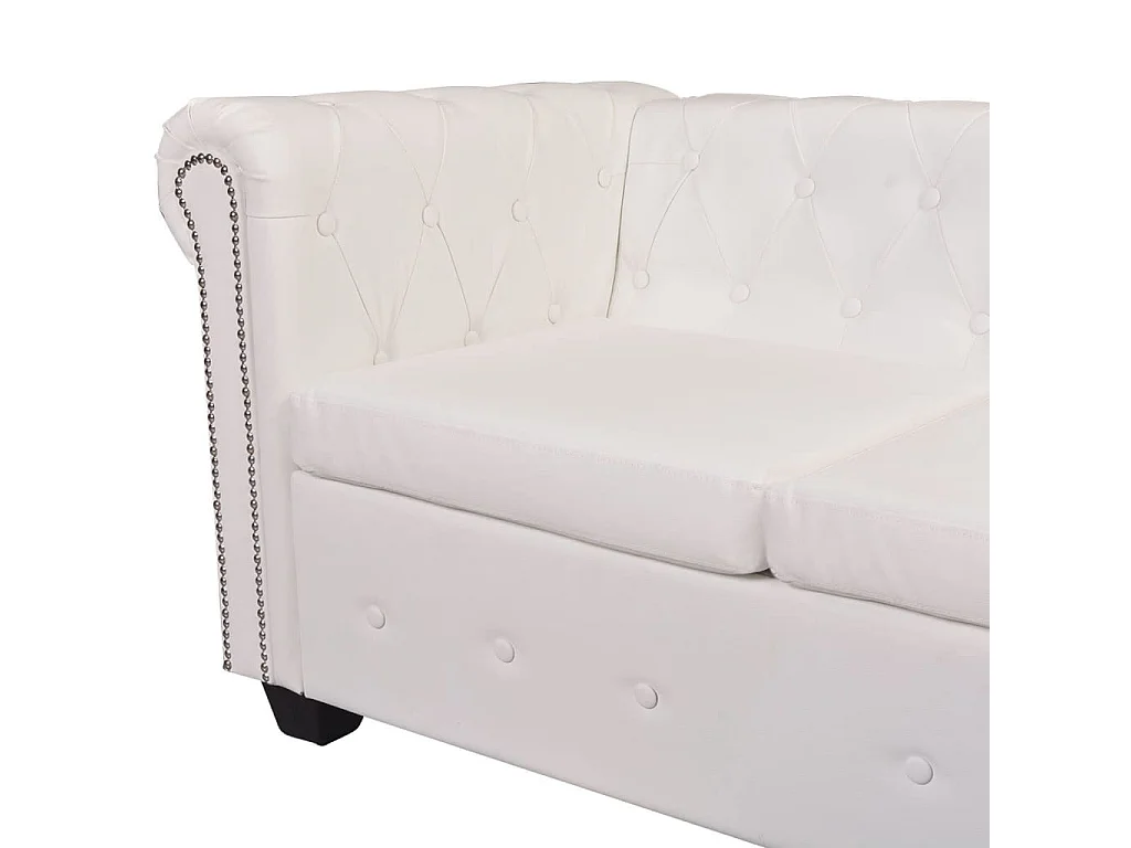 Canapé d'angle Chesterfield 6 places Cuir artificiel Blanc