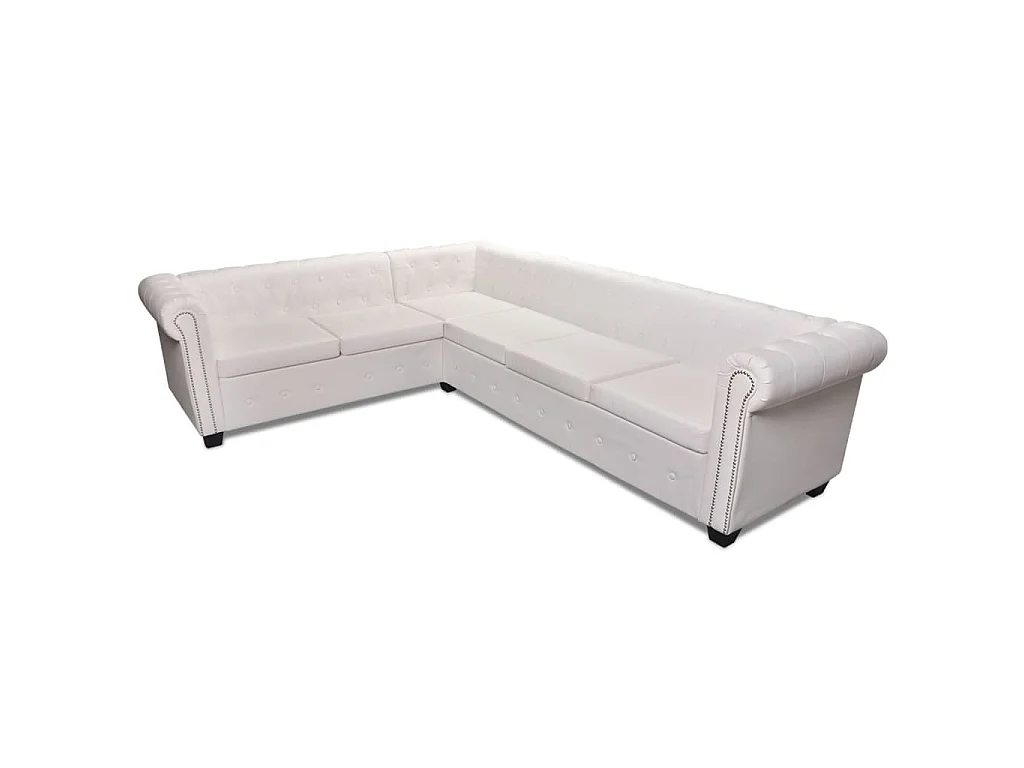 Chesterfiel hoekbank 6-zits kunstleer wit