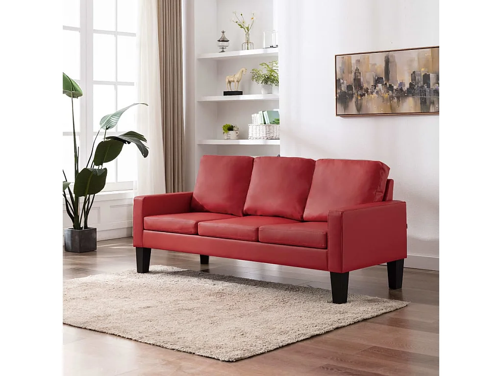 Sofá de 3 lugares couro artificial vermelho