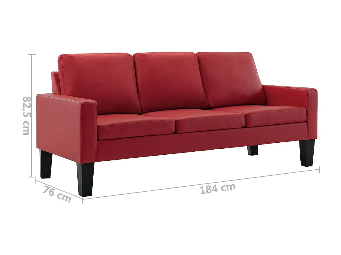 Sofá de 3 lugares couro artificial vermelho