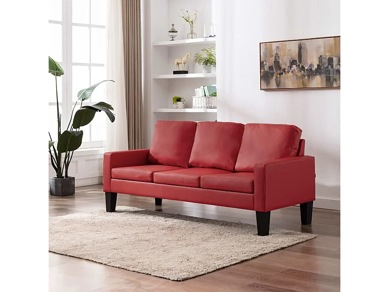 Sofá de 3 lugares couro artificial vermelho