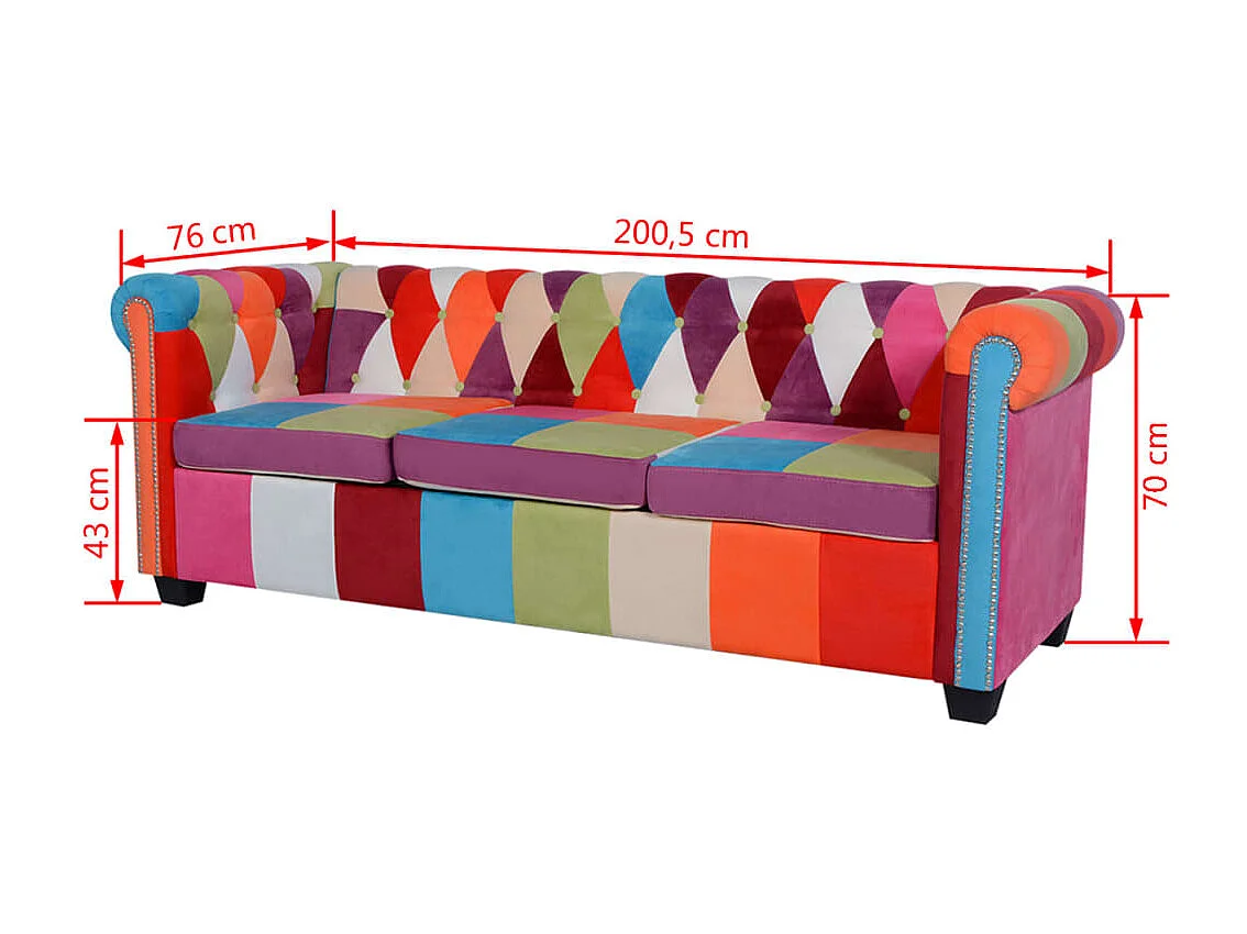 Divano Chesterfield a 3 Posti in Tessuto