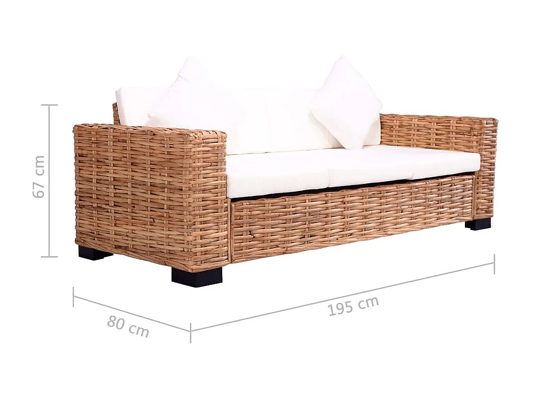 Divano a 3 Posti in Rattan Naturale