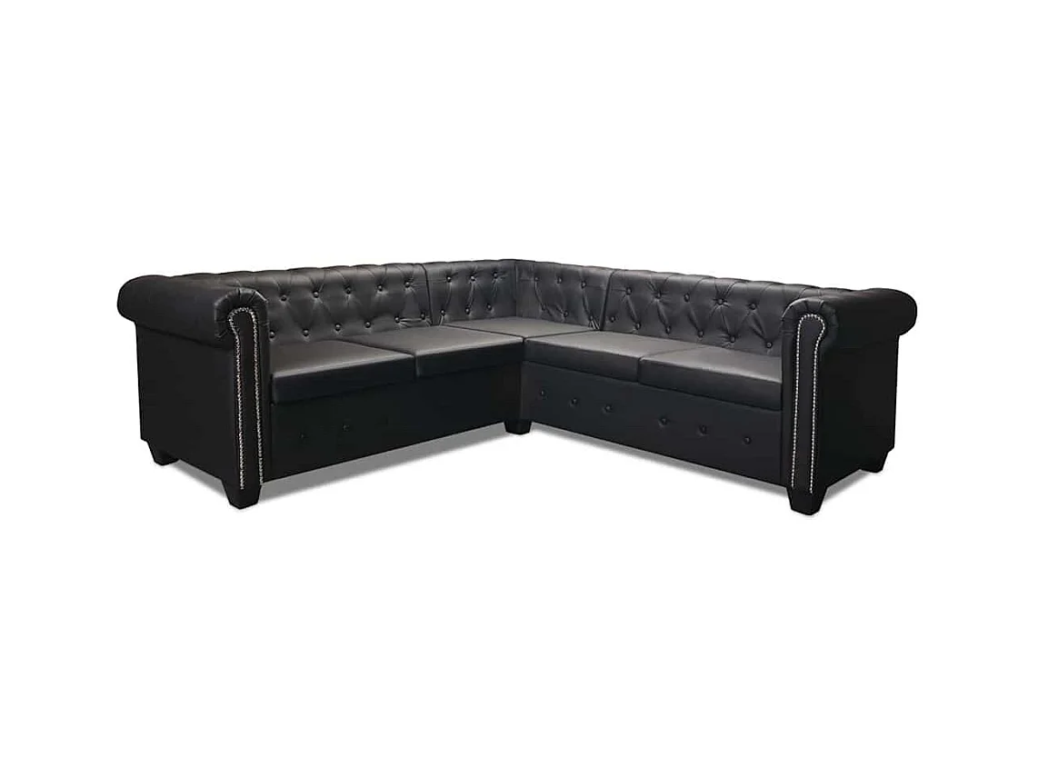 Canapé d'angle Chesterfield 5 places Cuir synthétique Noir