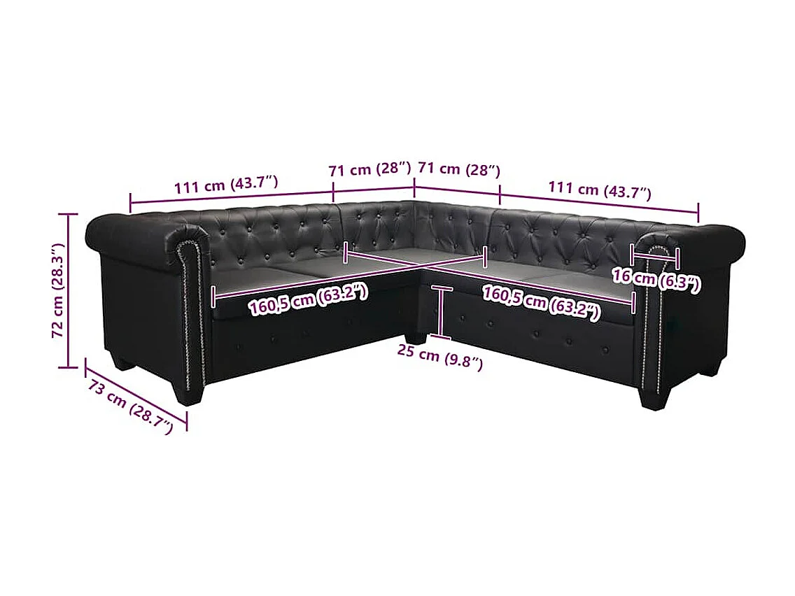Canapé d'angle Chesterfield 5 places Cuir synthétique Noir
