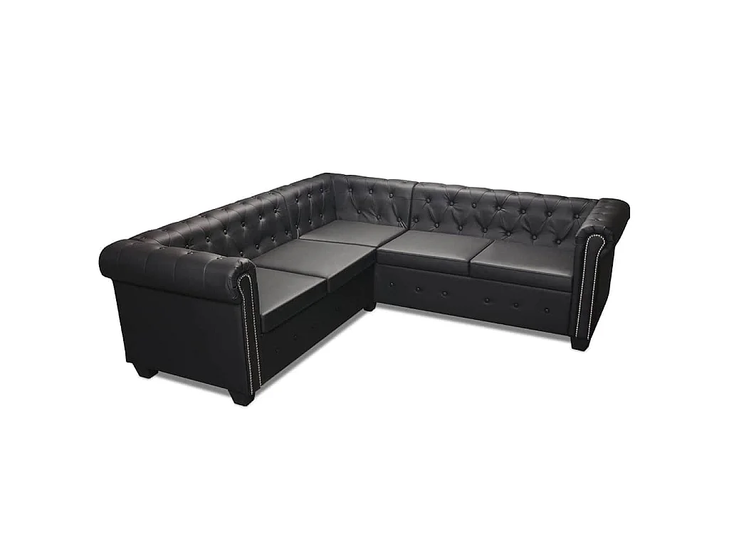 Divano Angolare Chesterfield a 5 Posti Pelle Artificiale Nera