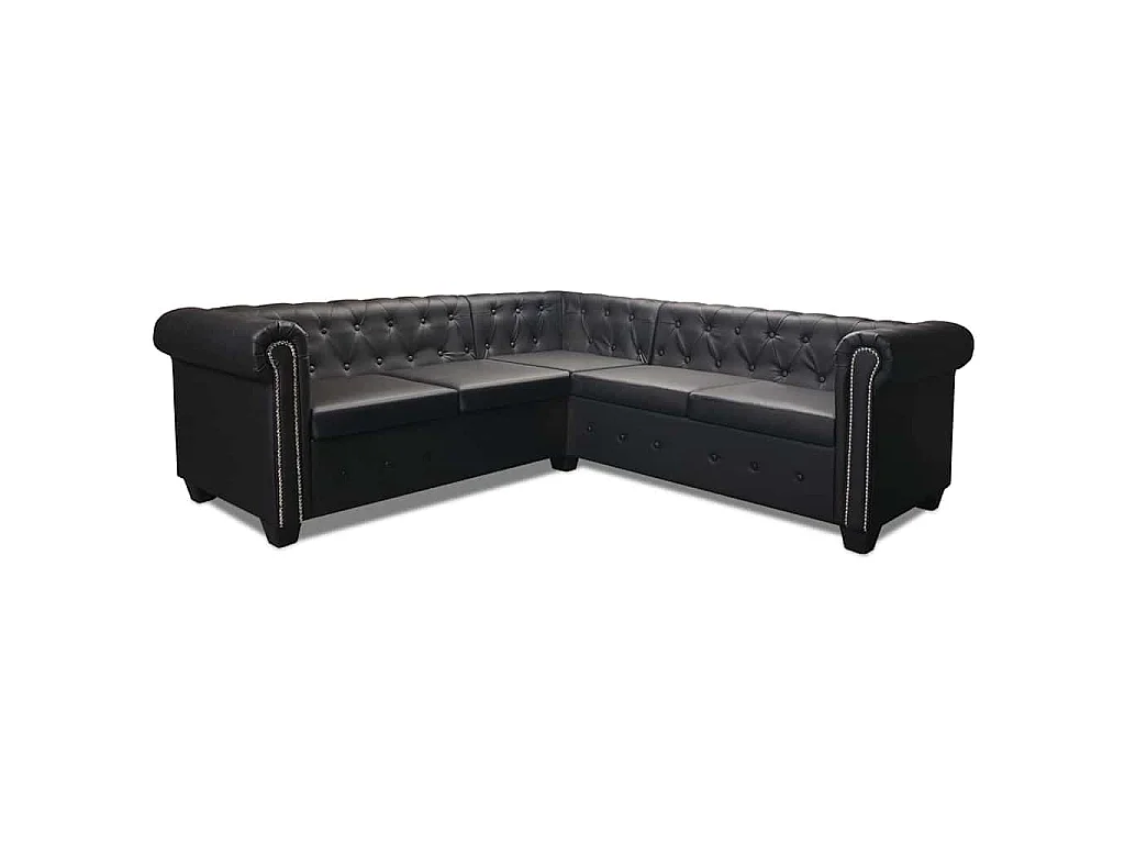 Divano Angolare Chesterfield a 5 Posti Pelle Artificiale Nera